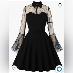 Women's Keyhole Mesh Bell Long Sleeves Gothic Cocktail Vintage Dress